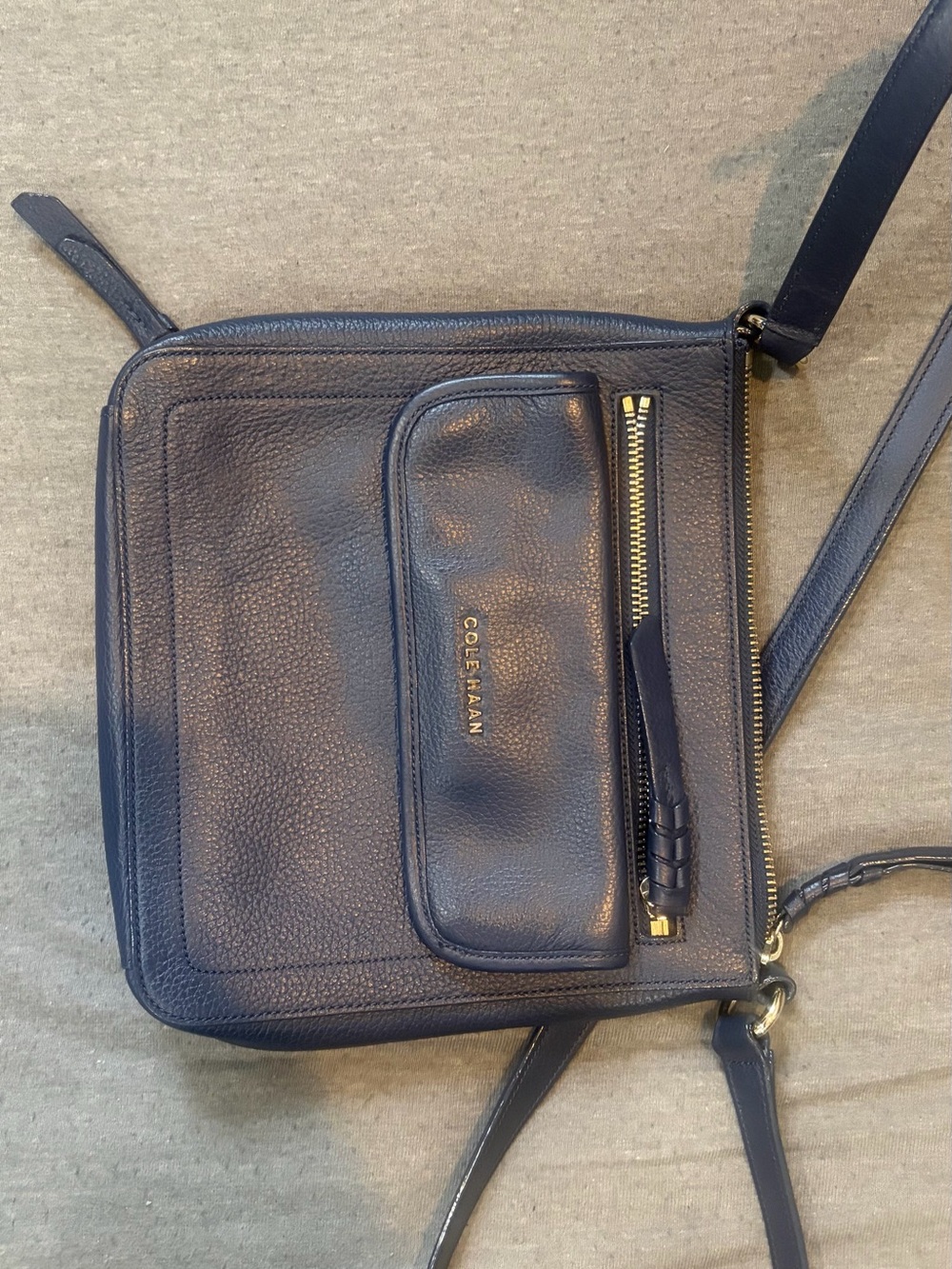 Cole Haan Dark Blue Leather Crossbody with Gold Hardware